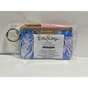 Lilly Pulitzer Zip ID Case Wallet Card Holder Keychain Pink Blue NWT
